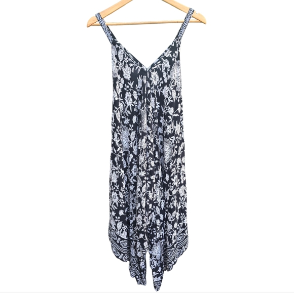 Angie Floral Black and White Sleeveless Wide Leg Romper - Picture 1 of 4